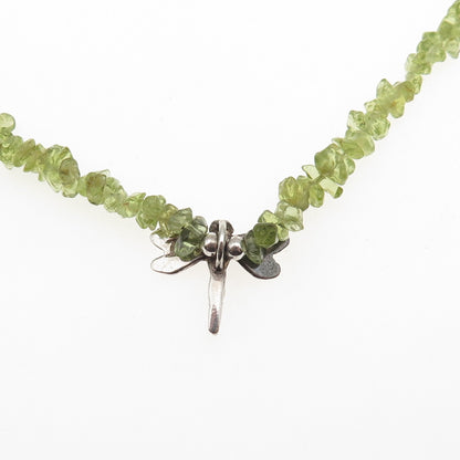 925 Sterling Silver Vintage IS Artisan Real Peridot Dragonfly Chain Necklace 16"