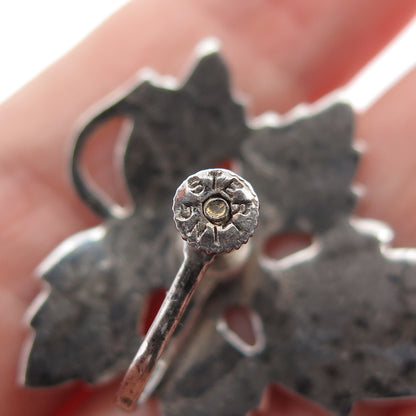 925 Sterling Silver Antique Art Deco Grape Leaf Oxidized Screw Back Earrings