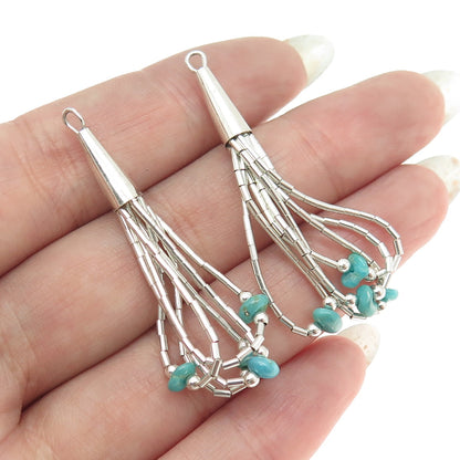 Old Pawn 925 Sterling Silver Southwestern Turquoise Liquid Chain Jacket Earrings