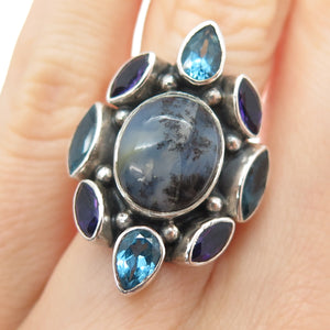 NICKY BUTLER Sterling Vintage Real Dendritic Agate Topaz Amethyst Ring Size 6.25