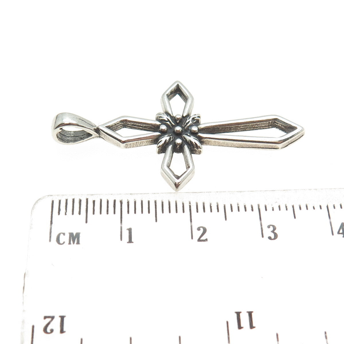 SUN WEST 925 Sterling Silver Vintage Floral Cross Oxidized Charm Pendant