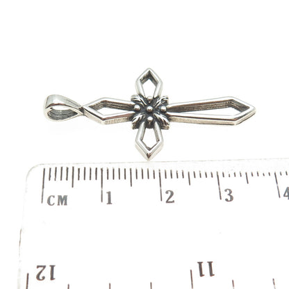 SUN WEST 925 Sterling Silver Vintage Floral Cross Oxidized Charm Pendant