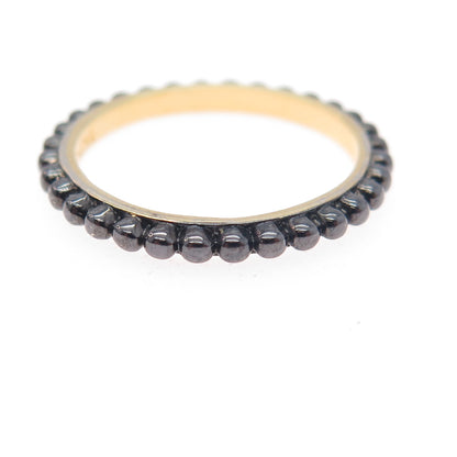 925 Sterling Silver Black Rhodium Gold Plated Beaded Band Ring Size 7