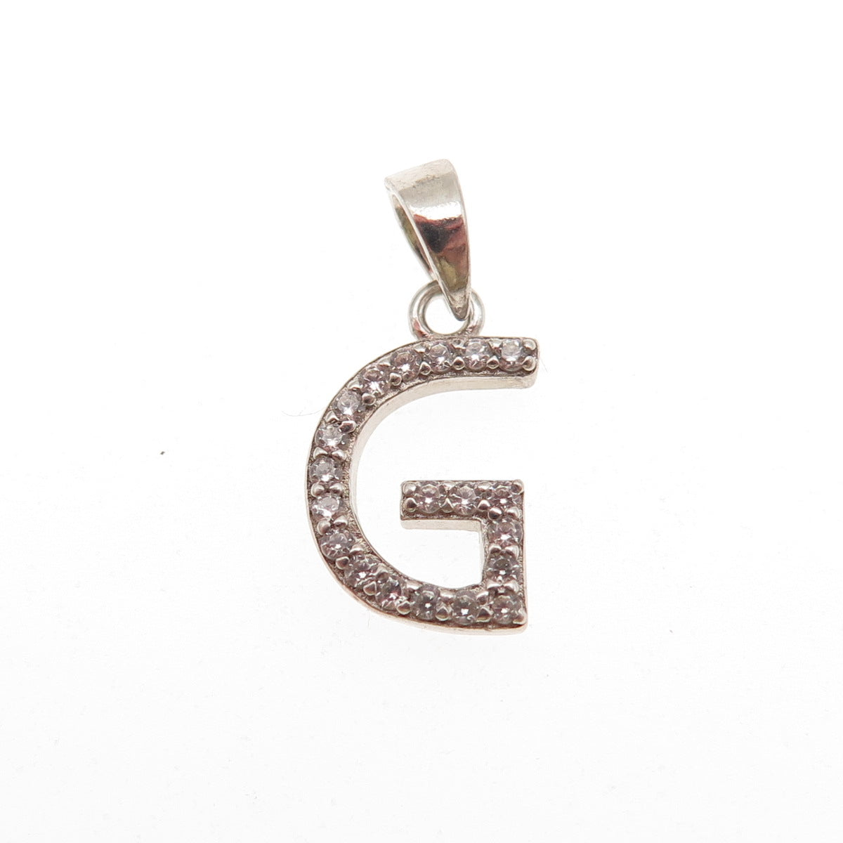 925 Sterling Silver Round-Cut C Z Letter G Initial Mini Charm Pendant