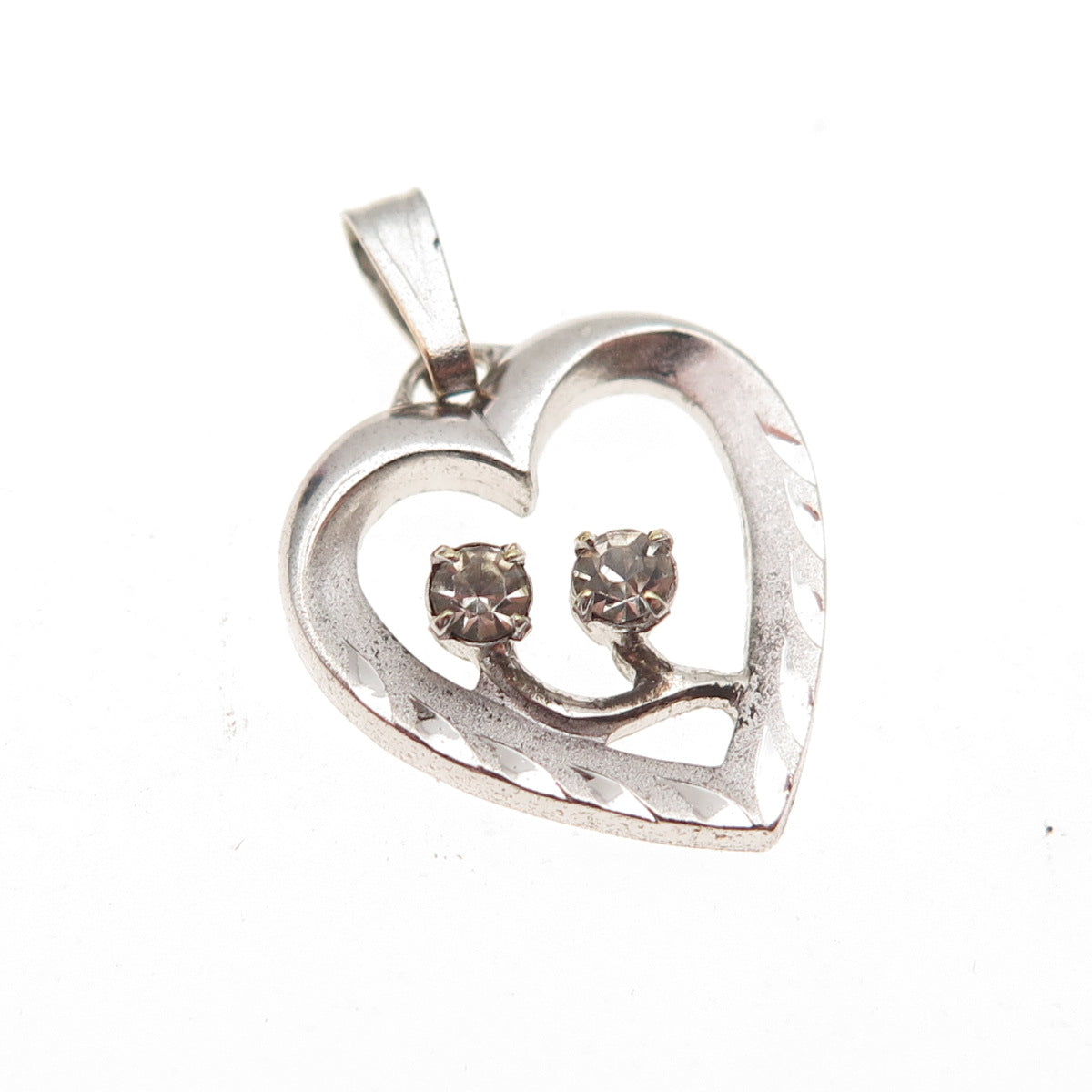 Jerome Fleischer & Co. 925 Sterling Silver Vintage Rhinestone Heart Mini Pendant