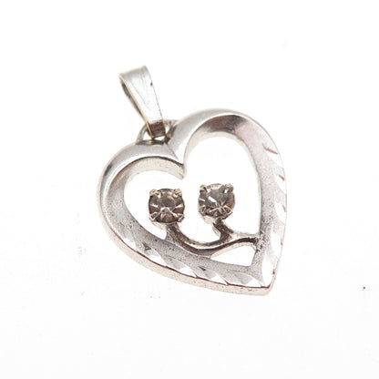 Jerome Fleischer & Co. 925 Sterling Silver Vintage Rhinestone Heart Mini Pendant
