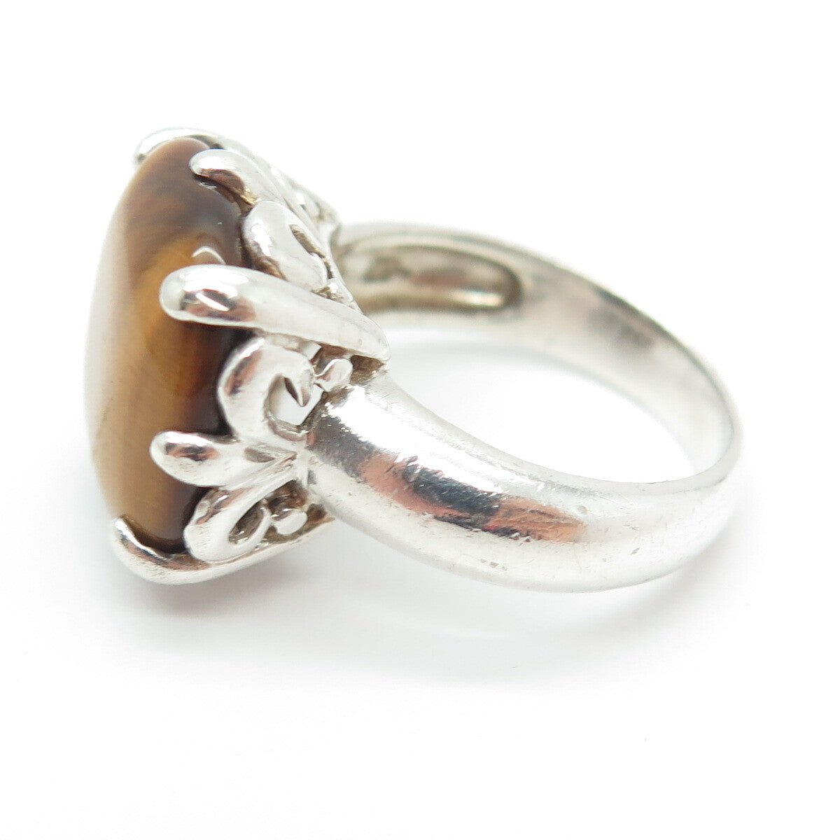 AIL Aluma 925 Sterling Silver Vintage Real Tiger Eye Modernist Ring Size 7.75