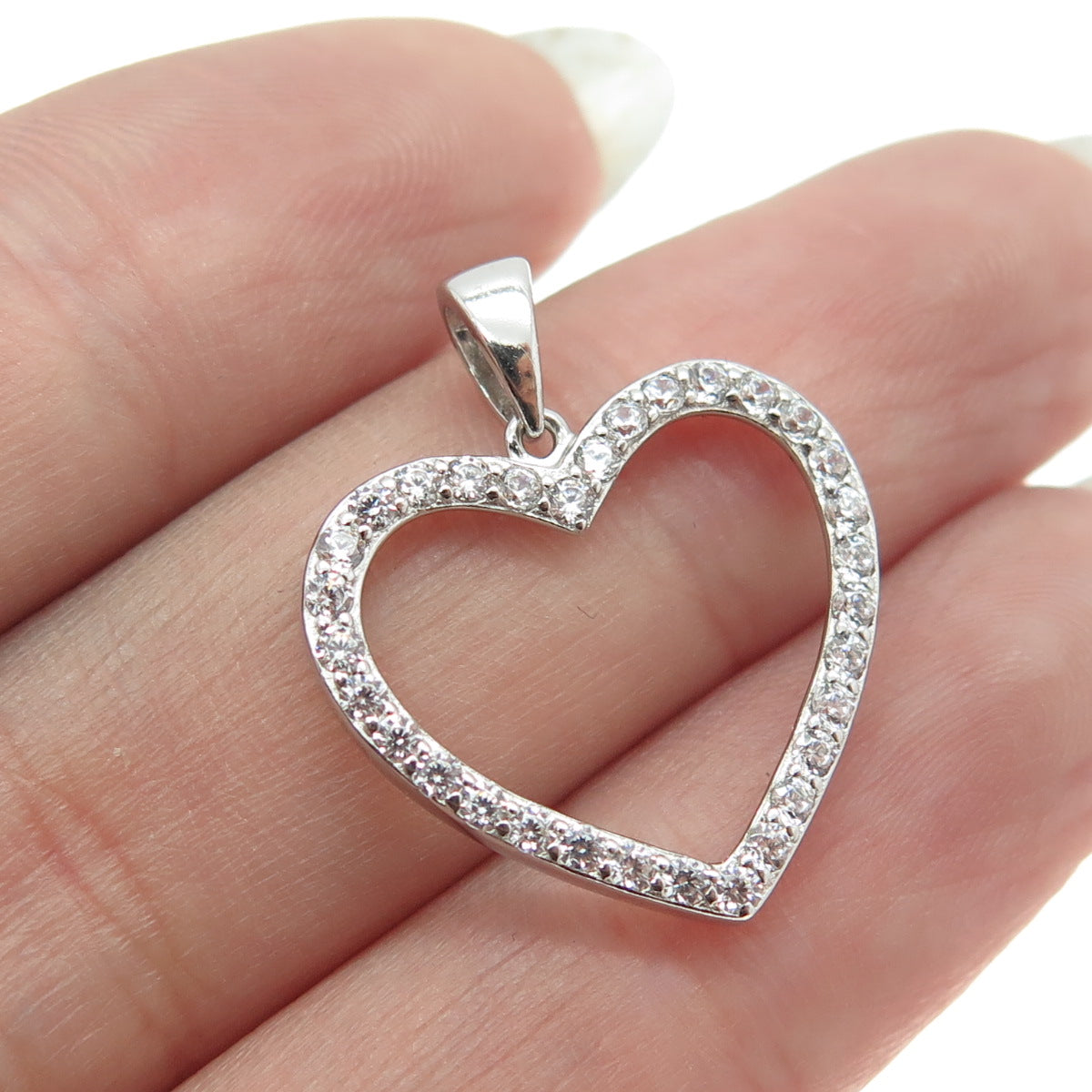 925 Sterling Silver Round-Cut Shaped C Z Open Heart Pendant