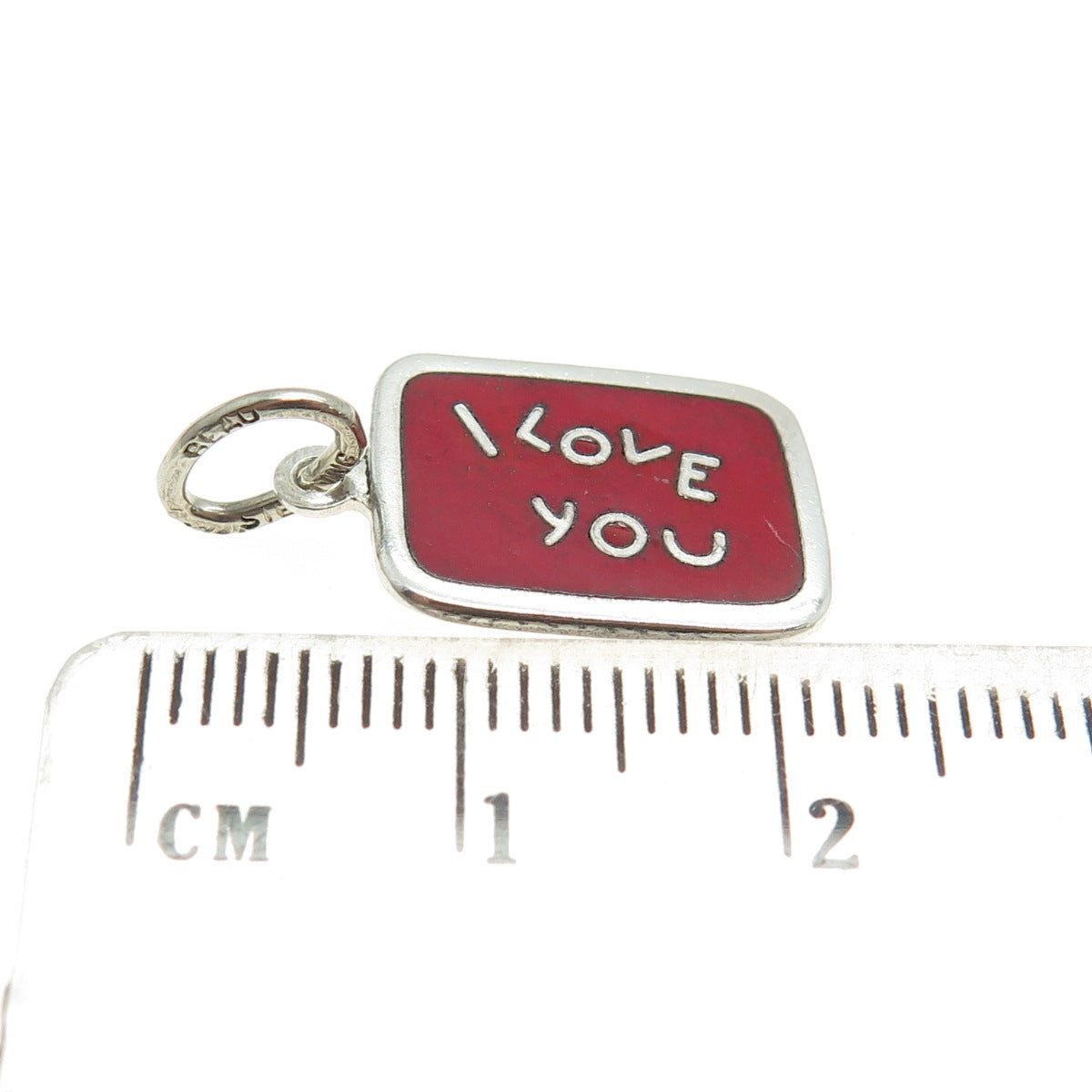 BEAU 925 Sterling Silver Vintage Enamel "I Love You" Minimalist Charm Pendant