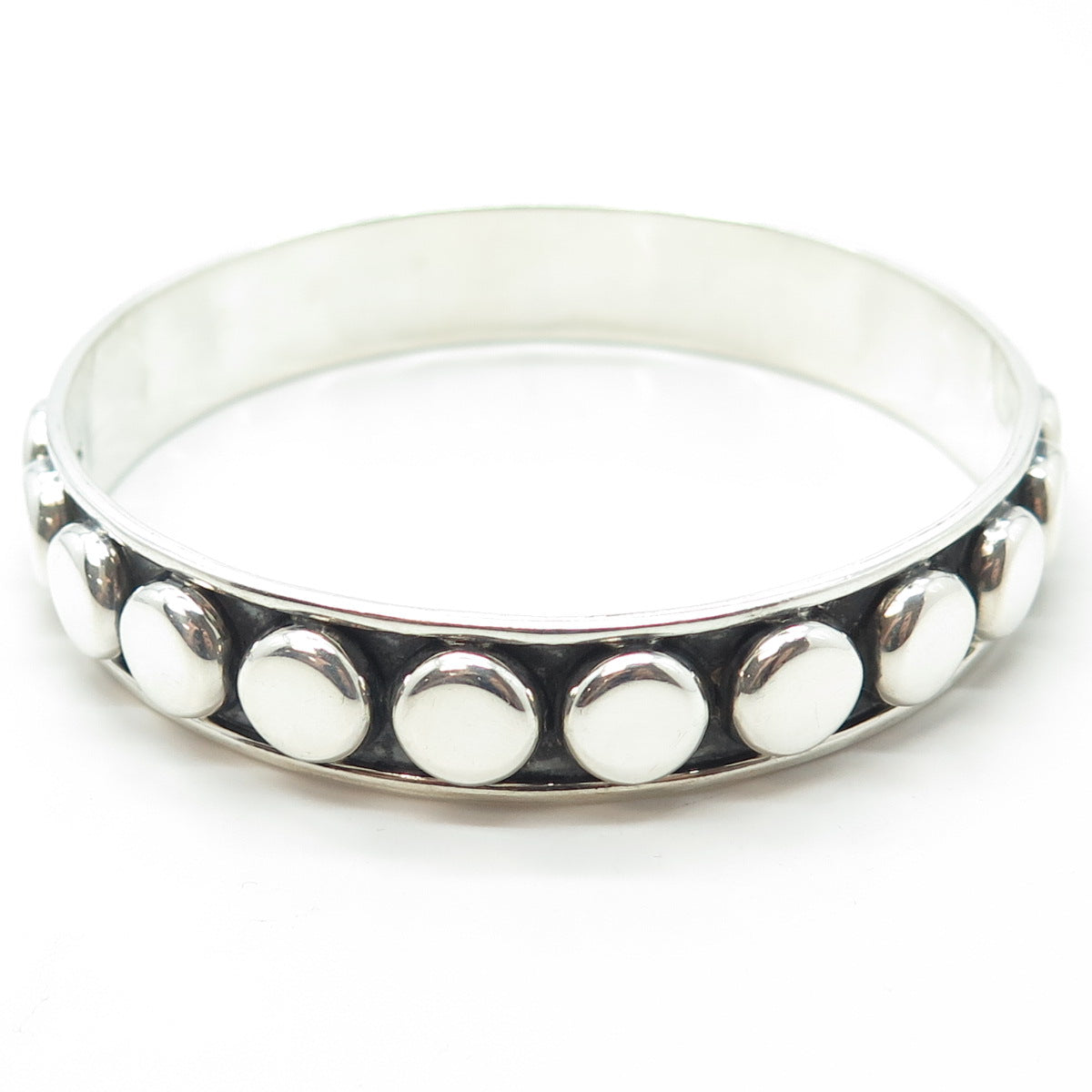 925 Sterling Silver Vintage Mexico All Around Disc Dotted Bangle Bracelet 8.25"