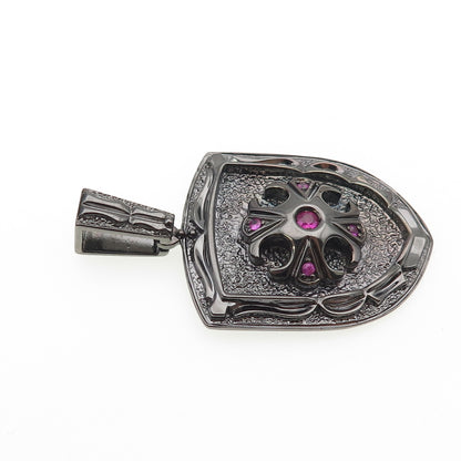 JOLUSA 925 Sterling Silver Black Rhodium Real Pink Sapphire Cross Pendant