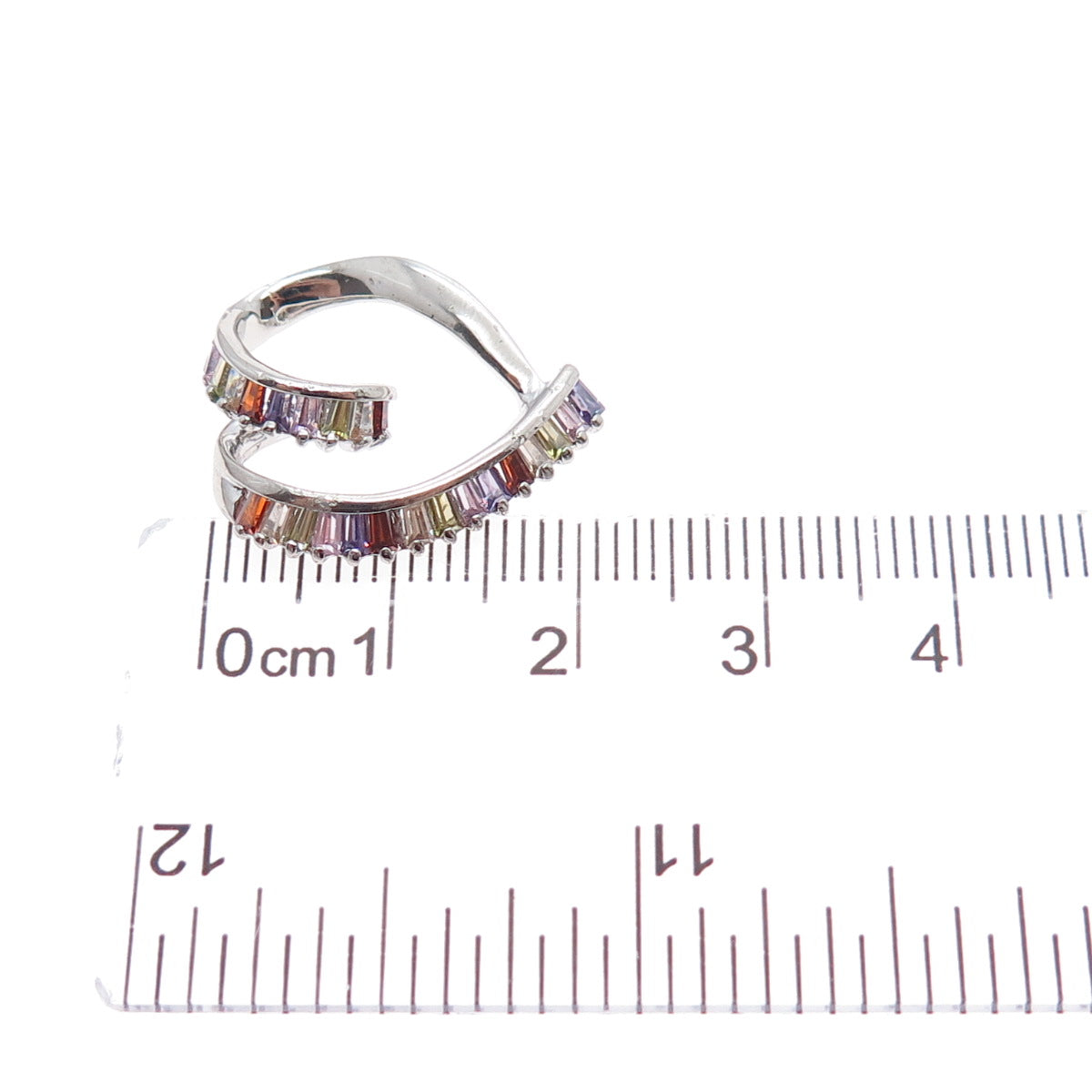 925 Sterling Silver Emerald-Cut Multi-Color C Z Heart Minimalist Charm Pendant
