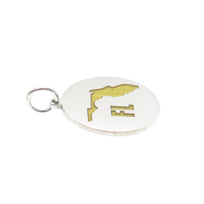 925 Sterling Silver Yellow Enamel Florida State Map Minimalist Charm Pendant