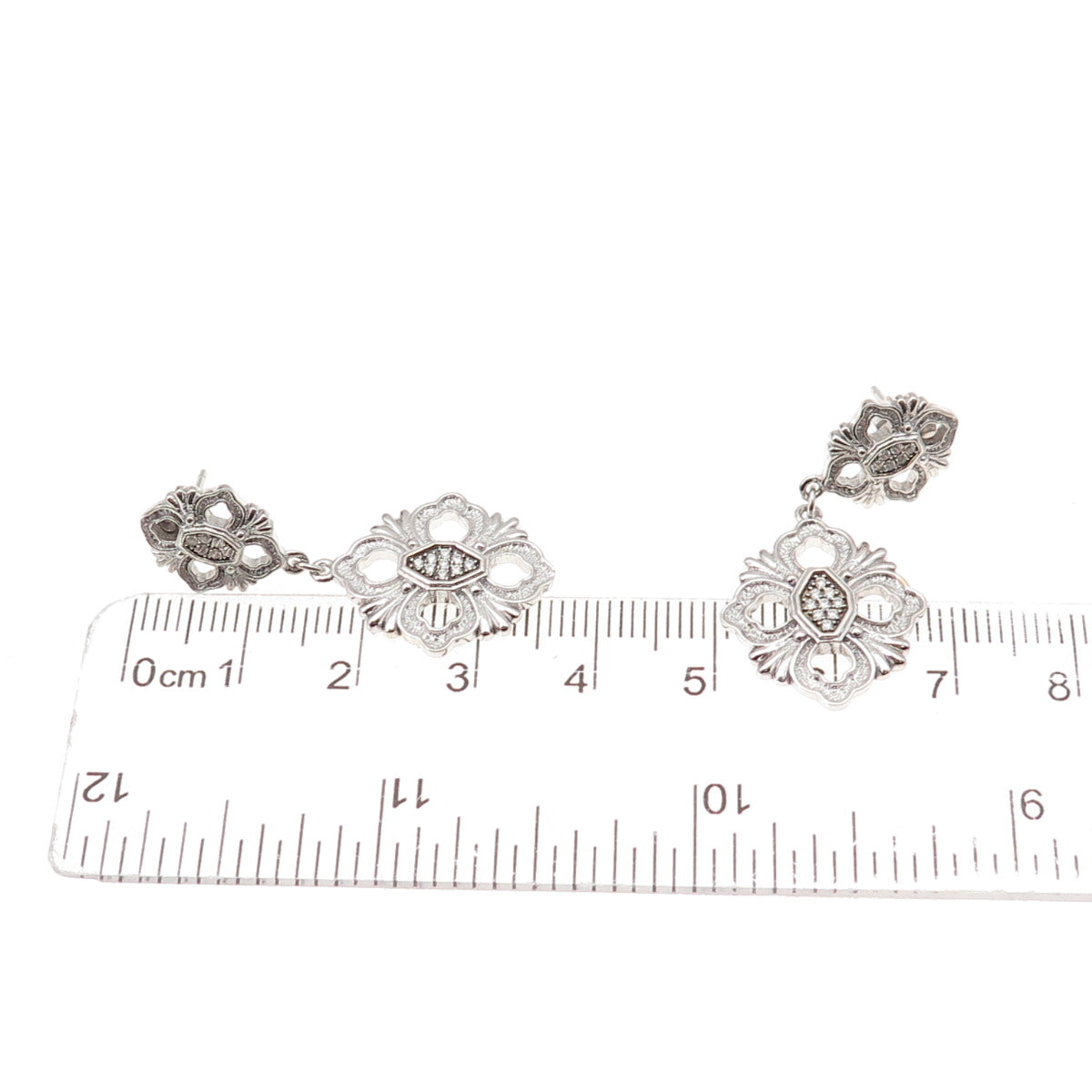 925 Sterling Silver Round-Cut C Z Floral Dangle Earrings