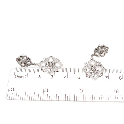 925 Sterling Silver Round-Cut C Z Floral Dangle Earrings