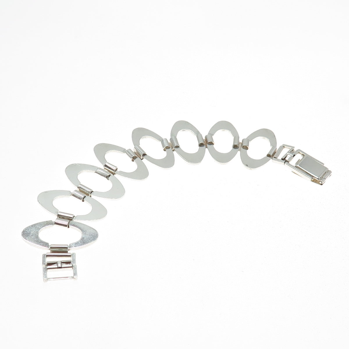 925 Sterling Silver Vintage RW Artisan Modernist Oval Link Bracelet 6.5"