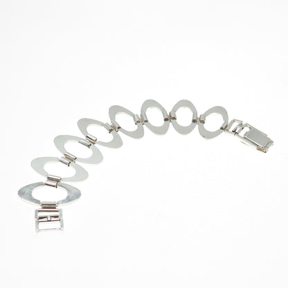 925 Sterling Silver Vintage RW Artisan Modernist Oval Link Bracelet 6.5"