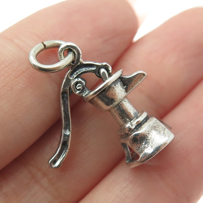 925 Sterling Silver Antique Art Deco Water Pump Minimalist Oxidized Pendant