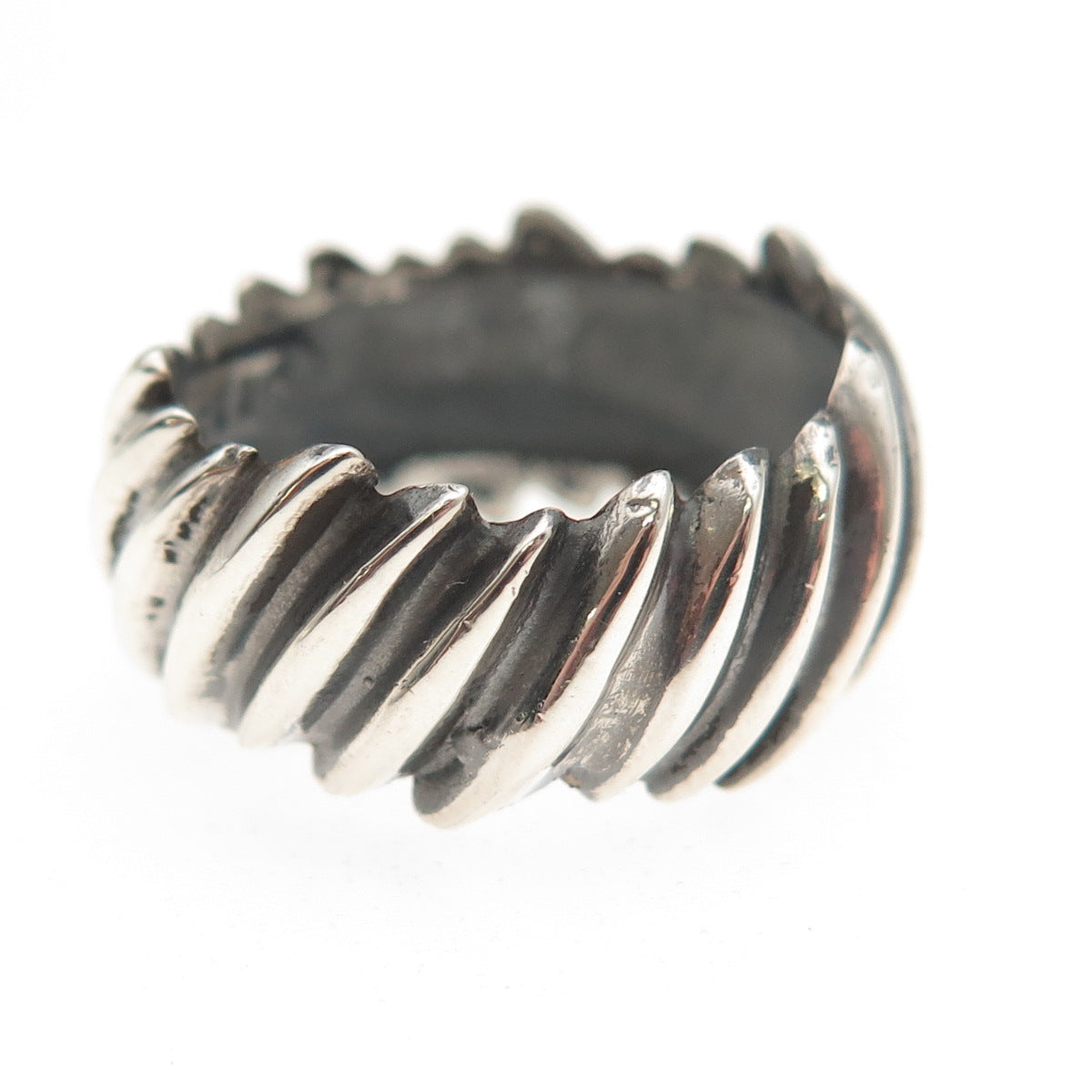 925 Sterling Silver Vintage EFS Mexico Modernist Ribbed Oxidized Ring Size 7.5