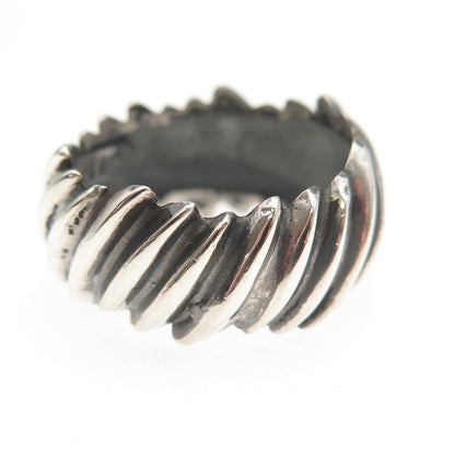 925 Sterling Silver Vintage EFS Mexico Modernist Ribbed Oxidized Ring Size 7.5