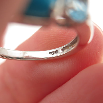 Chuck Clemency 925 Sterling Silver Real Turquoise & Blue Topaz Ring Size 8
