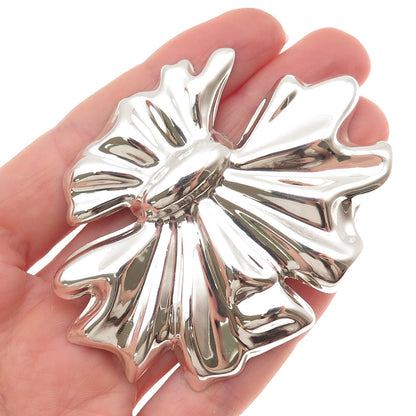 925 Sterling Silver Vintage Mexico Floral Repousse Pin Brooch / Pendant