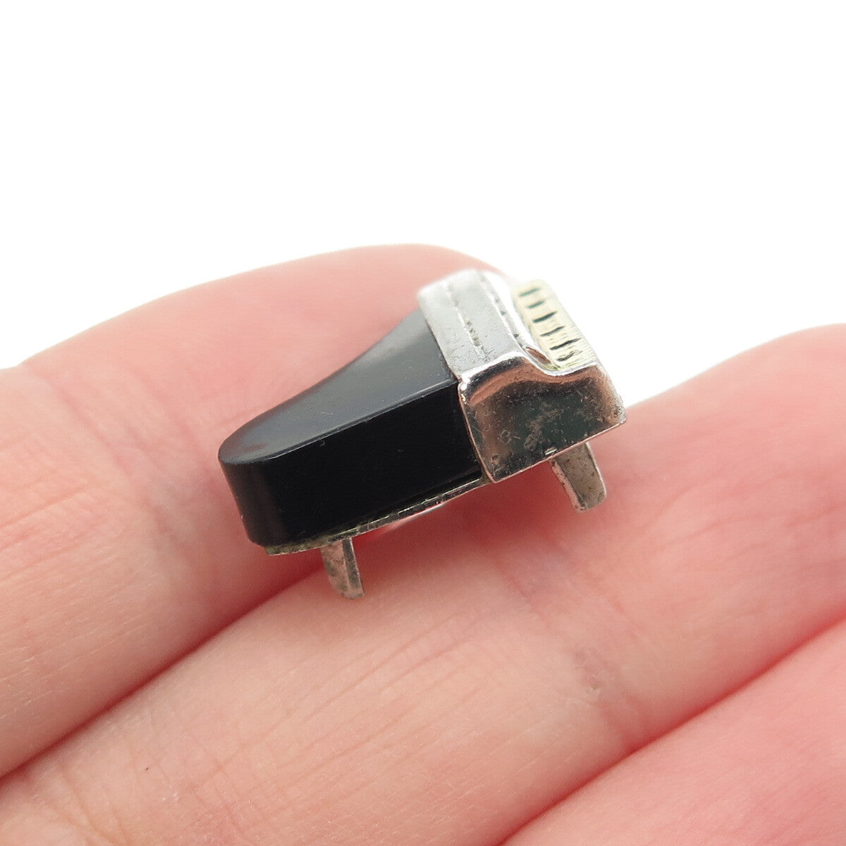 925 Sterling Silver Antique Art Deco Enamel & Black Onyx Piano 3D Charm Pendant