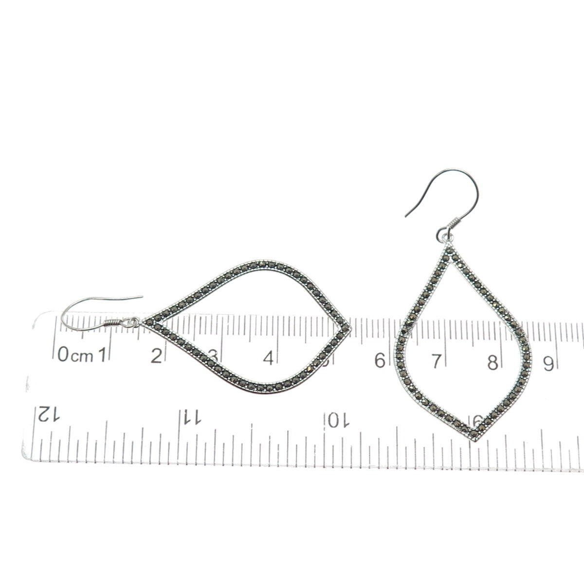 925 Sterling Silver Real Marcasite Modernist Dangle Earrings