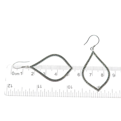 925 Sterling Silver Real Marcasite Modernist Dangle Earrings