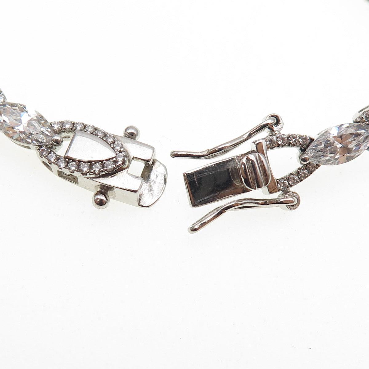 925 Sterling Silver Marquise & Round-Cut C Z Bracelet 6.75"