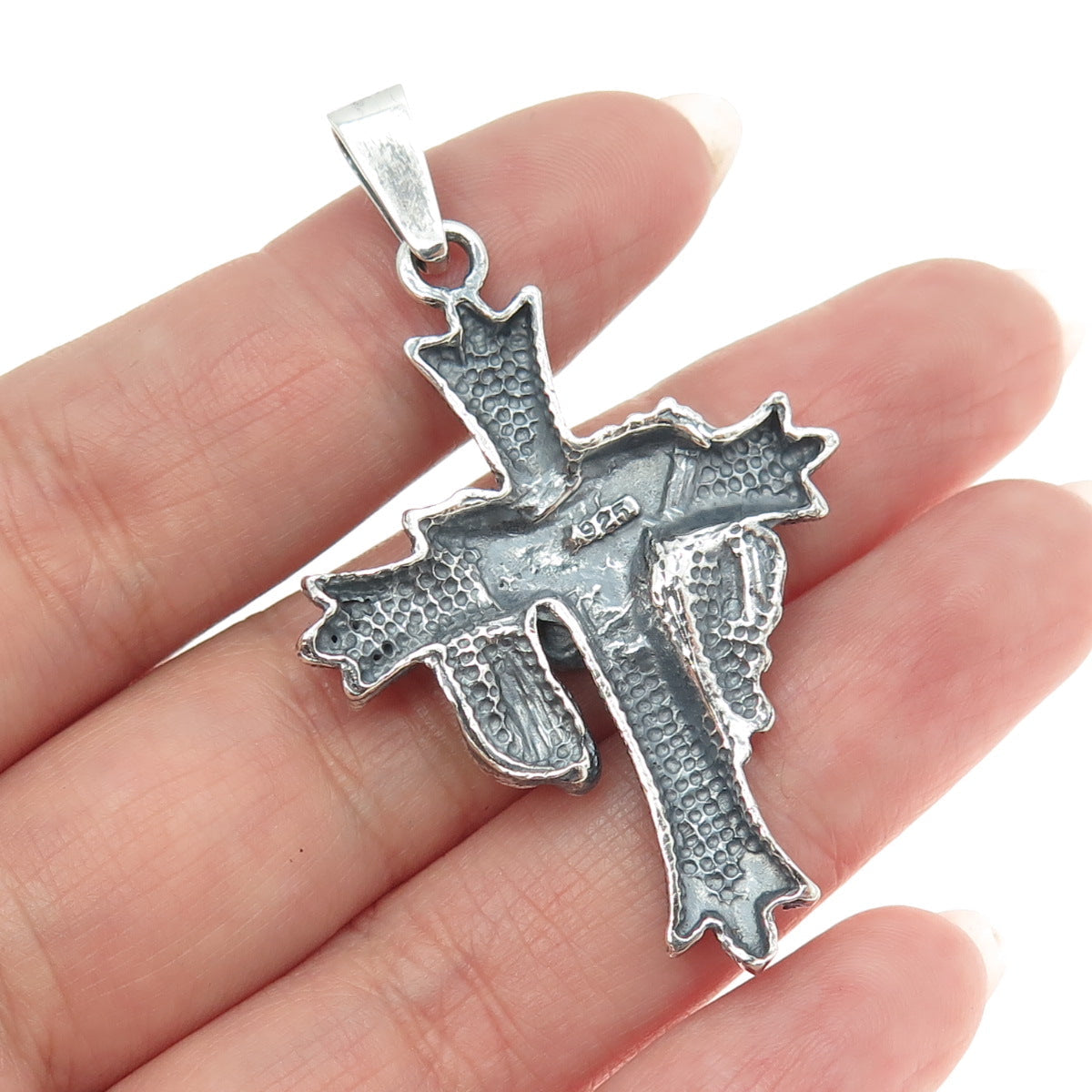 925 Sterling Silver Vintage Cross w/ Jesus Garment Religious Pendant