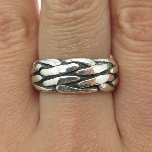 925 Sterling Silver Vintage Mexico Wicker Band Ring Size 9.25