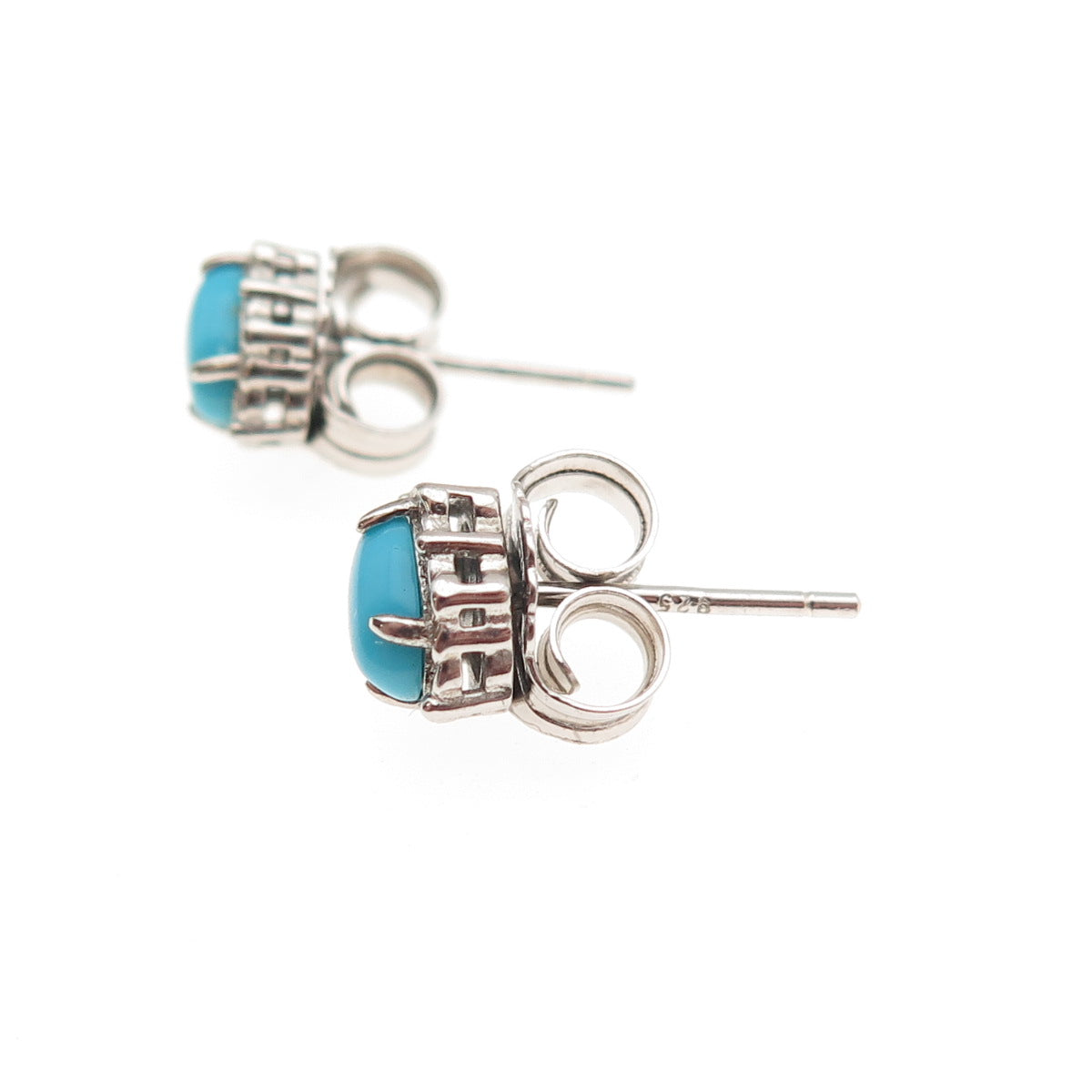 925 Sterling Silver Real Sleeping Beauty Turquoise Stud Earrings