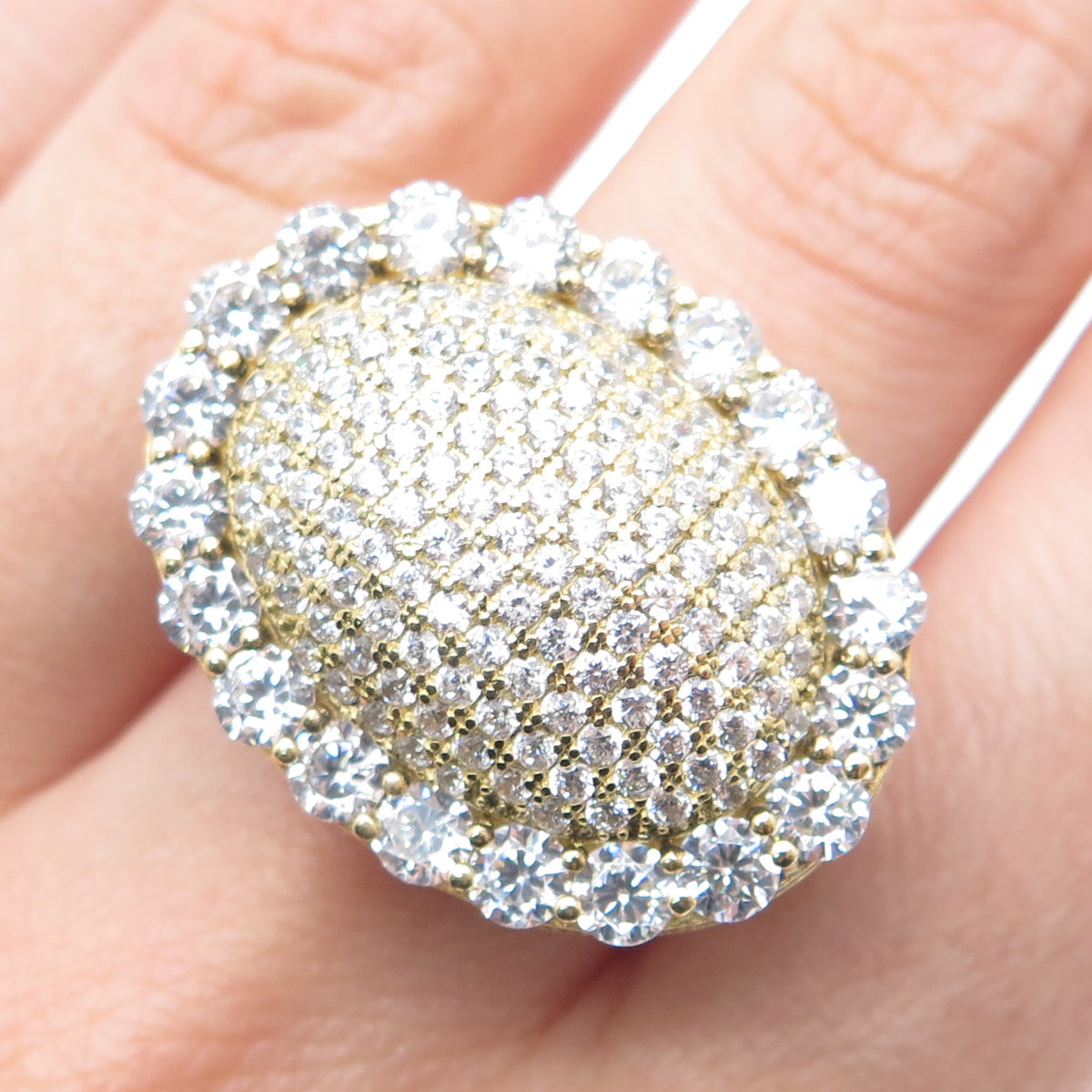 925 Sterling Silver Gold Plated Round-Cut C Z Dome Ring Size 9