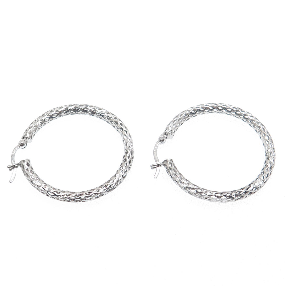 925 Sterling Silver Open Diamond-Cut Hoop Earrings