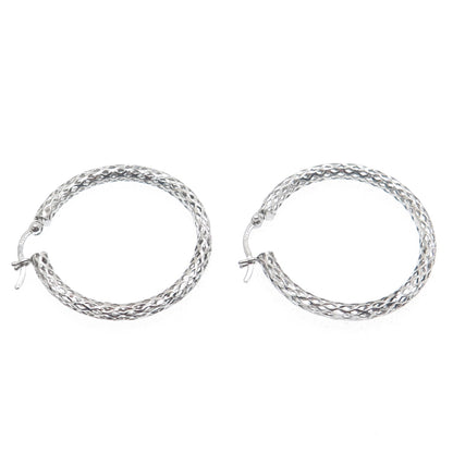 925 Sterling Silver Open Diamond-Cut Hoop Earrings