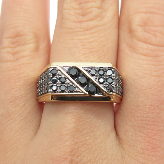 925 Sterling Silver Gold Plated Black C Z Ring Size 10