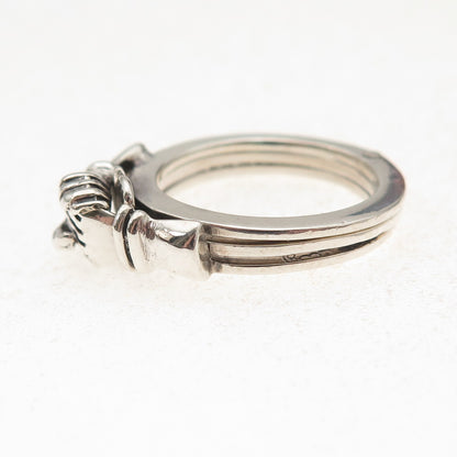 925 Sterling Silver Vintage Mexico Irish Claddagh Oxidized Folding Ring Size 6