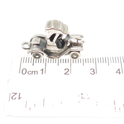 925 Sterling Silver Antique Art Deco Retro Car Oxidized 3D Charm Pendant