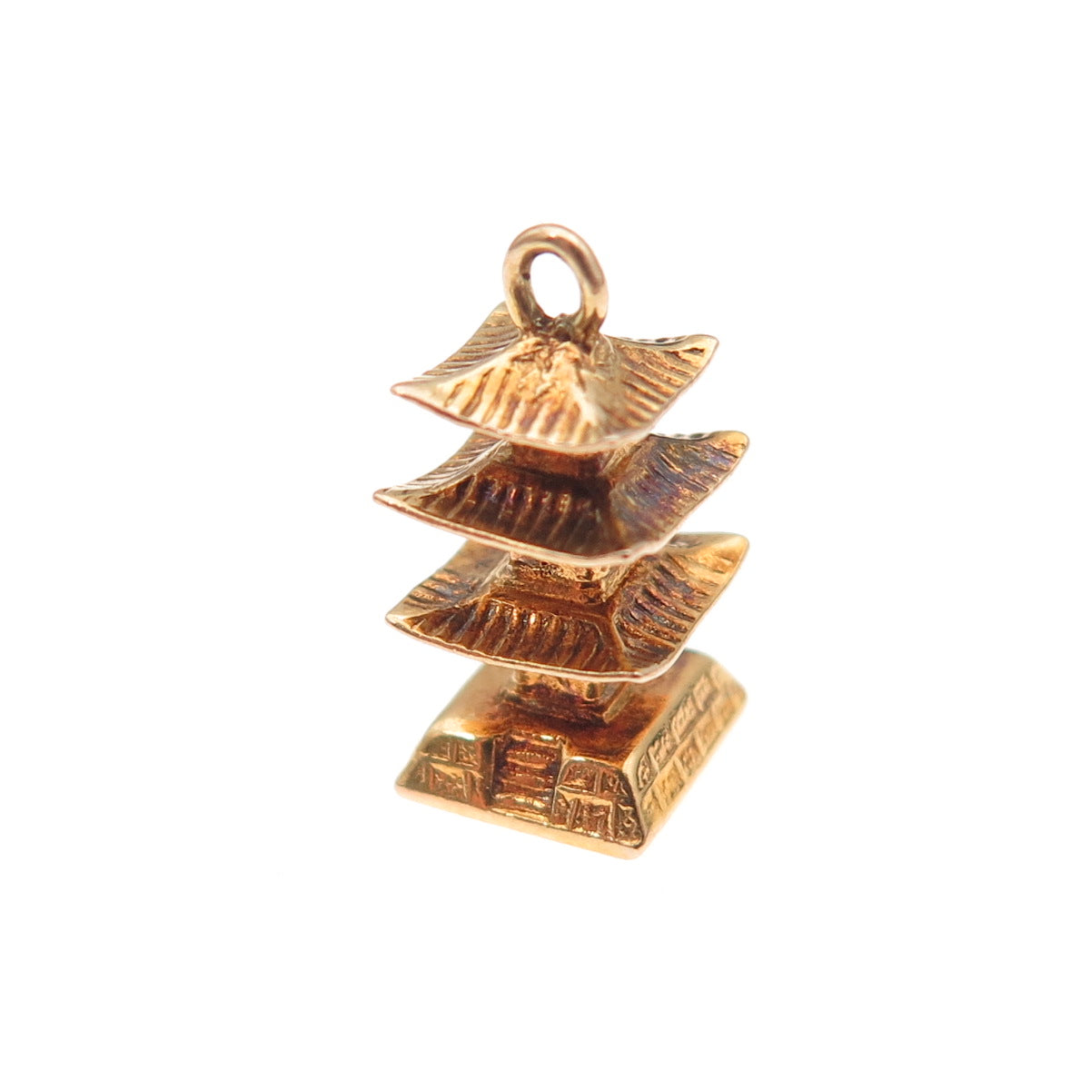14K Gold Antique Japanese Pagoda 3D Charm Pendant