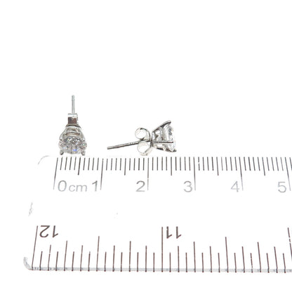 925 Sterling Silver Round-Cut C Z Stud Earrings