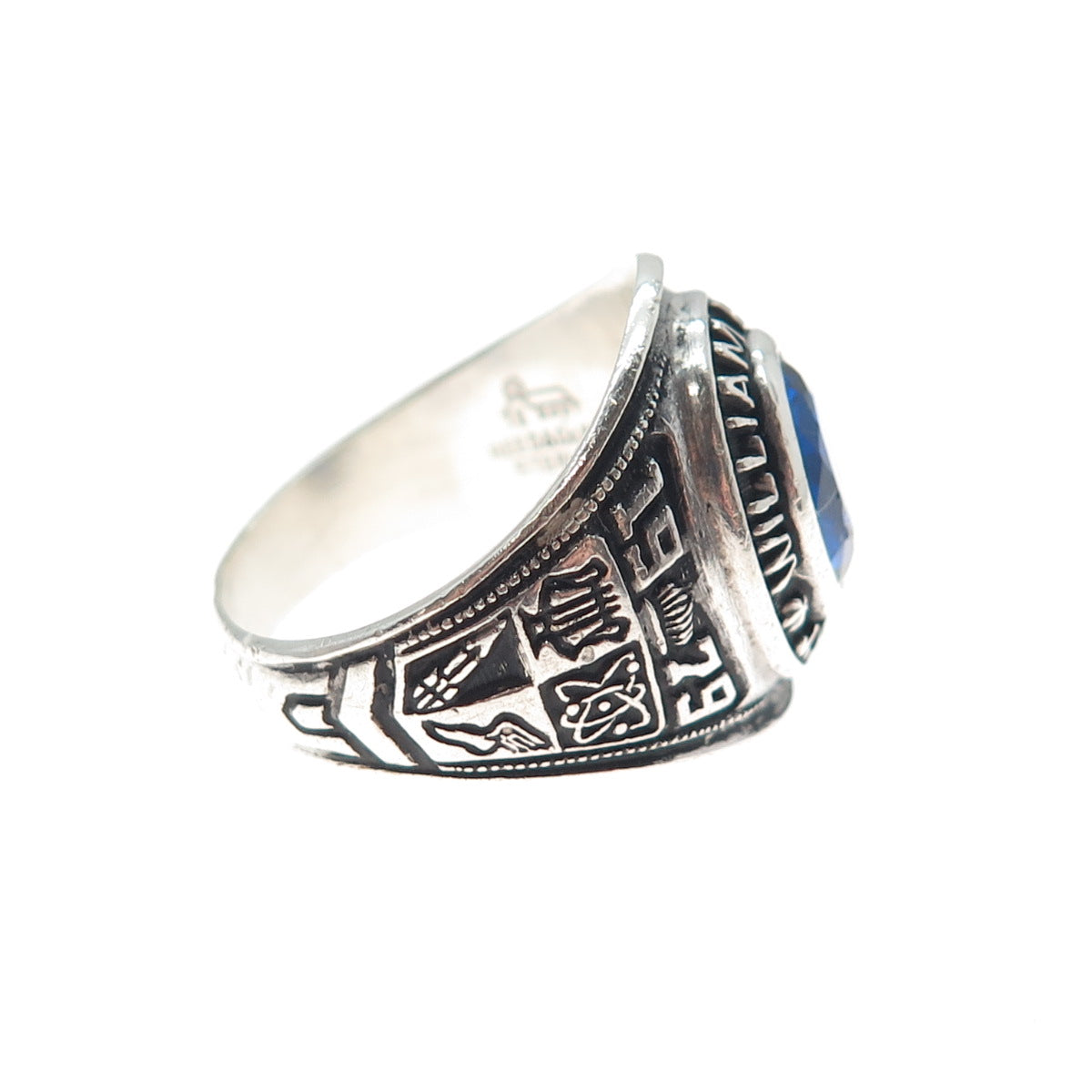 REED Sterling Vintage 1979 Lab-Created Sapphire W.H. Carr School Ring Size 9.25
