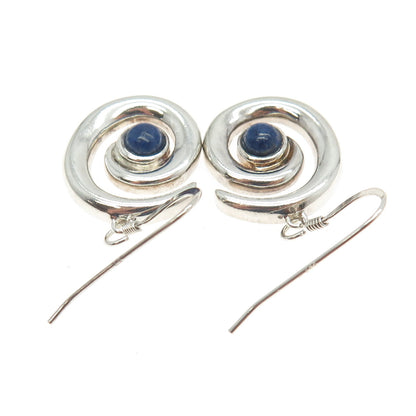 925 Sterling Silver Vintage Real Lapis Lazuli Gemstone Spiral Dangle Earrings