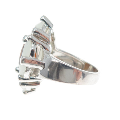 925 Sterling Silver Vintage Real Citrine & White Chalcedony Ring Size 8