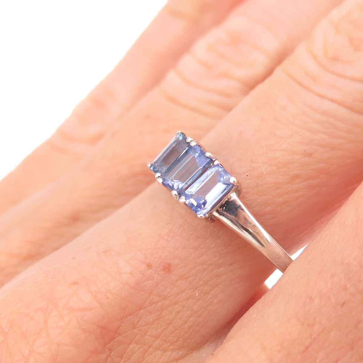 Chuck Clemency 925 Sterling Silver Real Emerald-Cut Tanzanite Ring Size 8