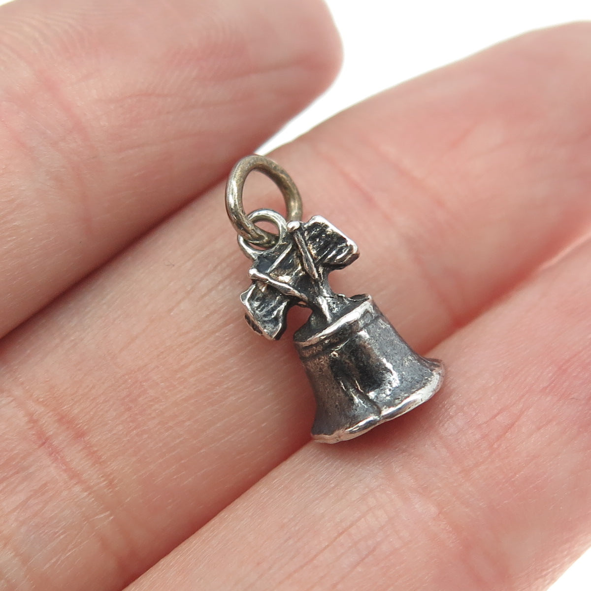 925 Sterling Silver Vintage Liberty Bell Minimalist 3D Charm Pendant