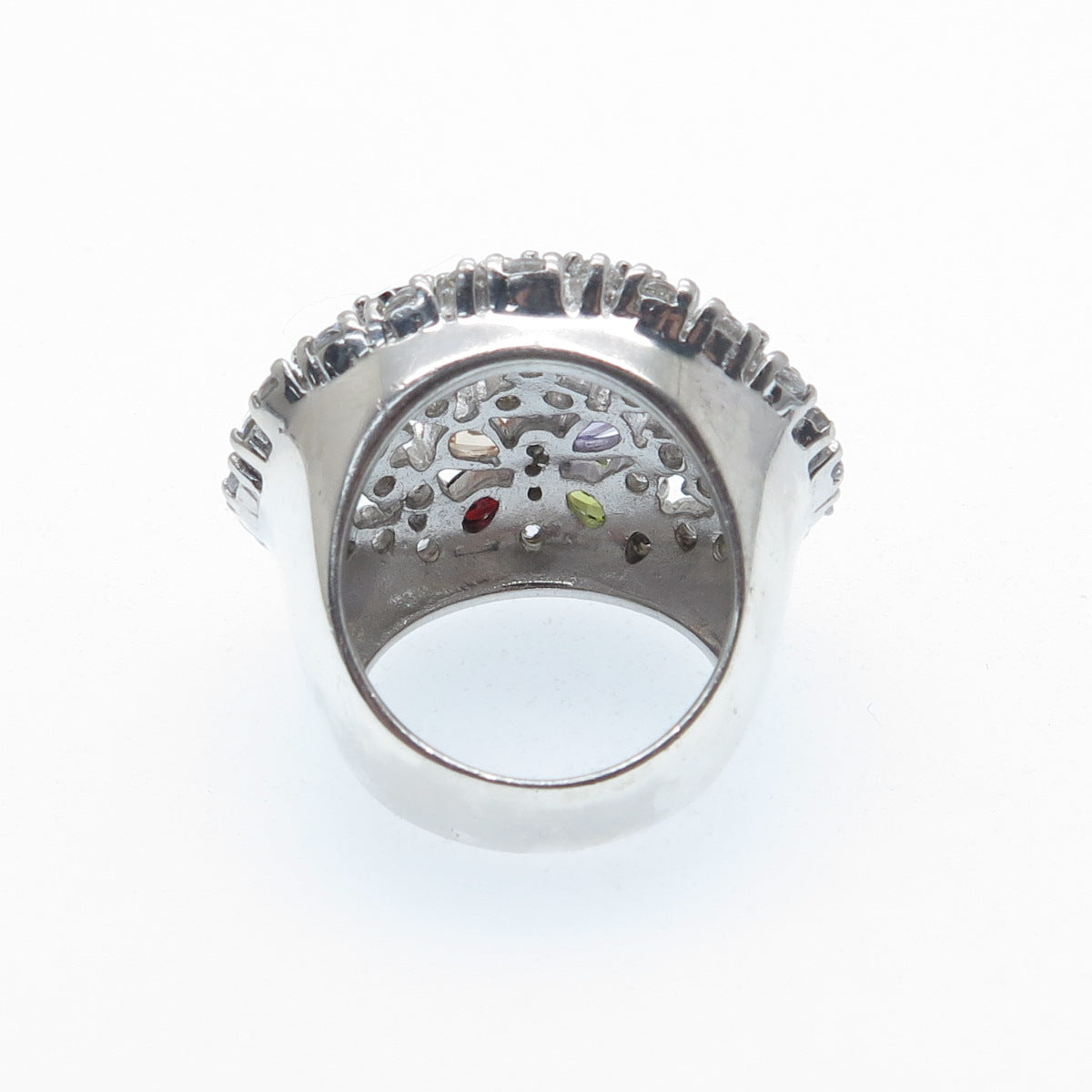 925 Sterling Silver Multi-Color C Z Cluster Dome Ring Size 6