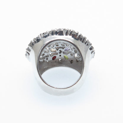 925 Sterling Silver Multi-Color C Z Cluster Dome Ring Size 6