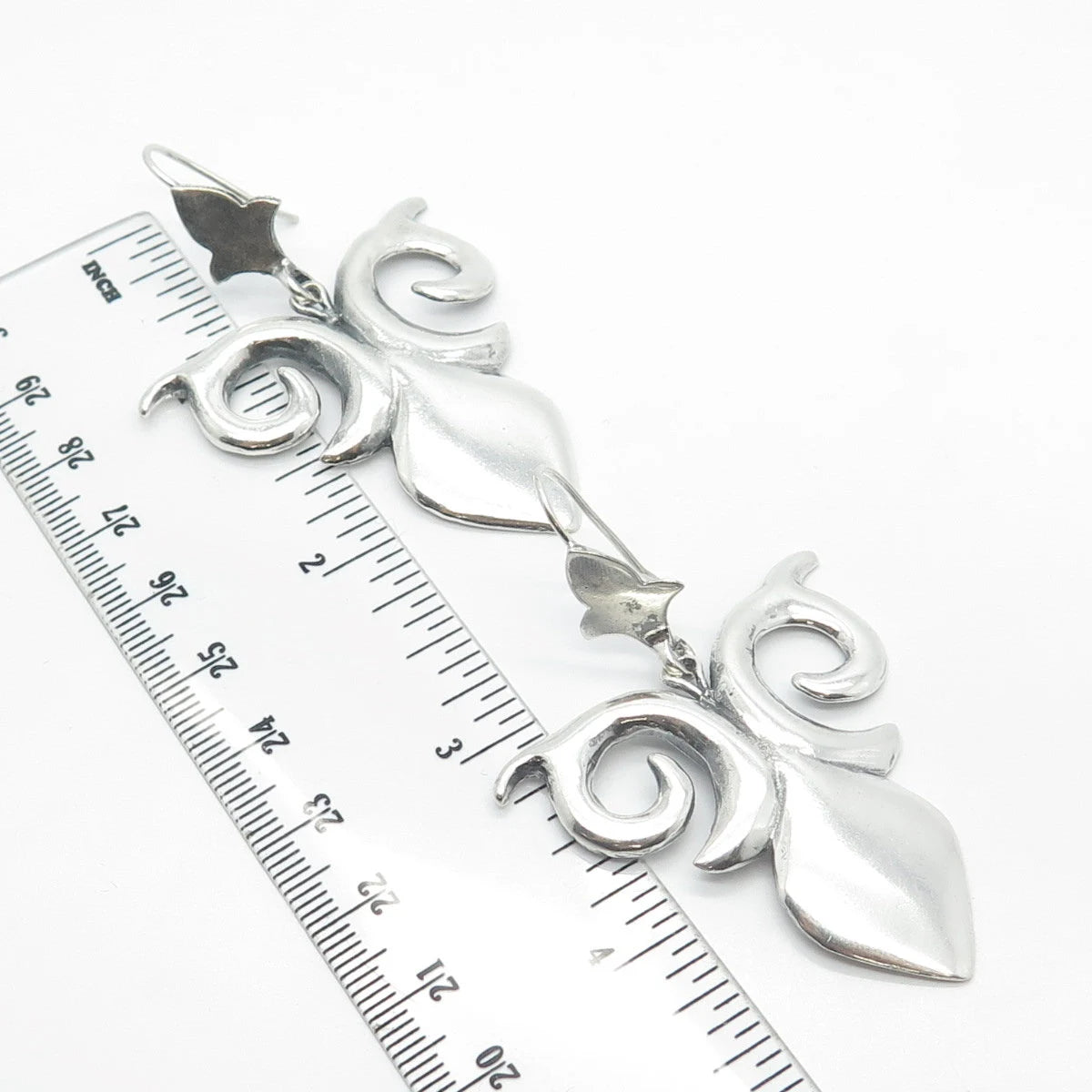 900 Silver Vintage Ornate Hook Dangling Earrings
