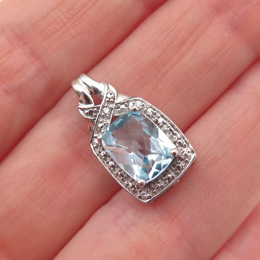 925 Sterling Silver Real Blue Topaz & C Z Mini Slide Charm Pendant